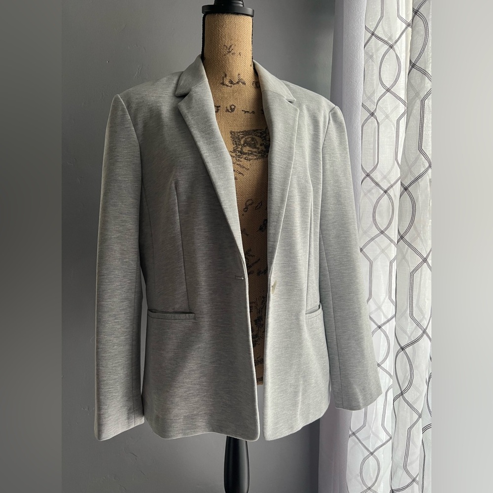 Express Light Gray Single-Button Blazer - image 6
